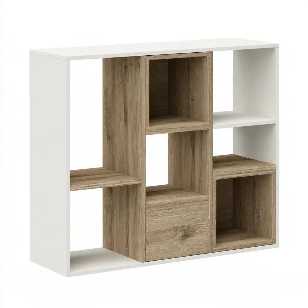 Estantería con cubos asimétricos abiertos - blanco/beige