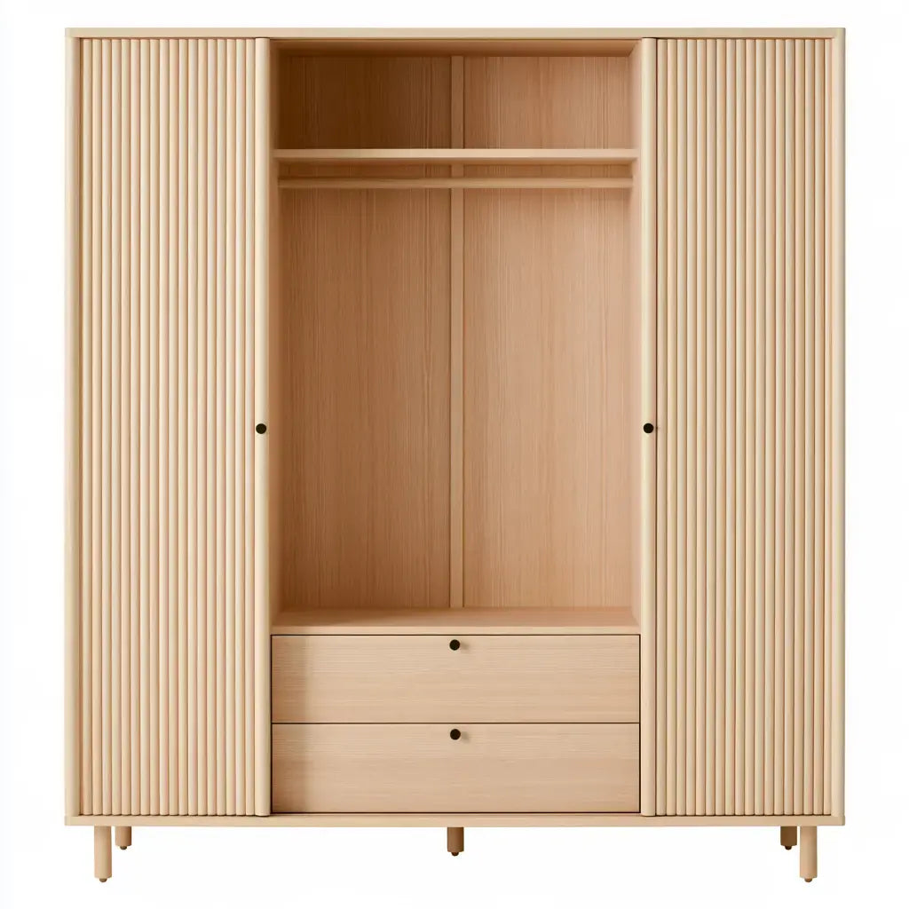 Armario con puertas estriadas y hueco central - beige