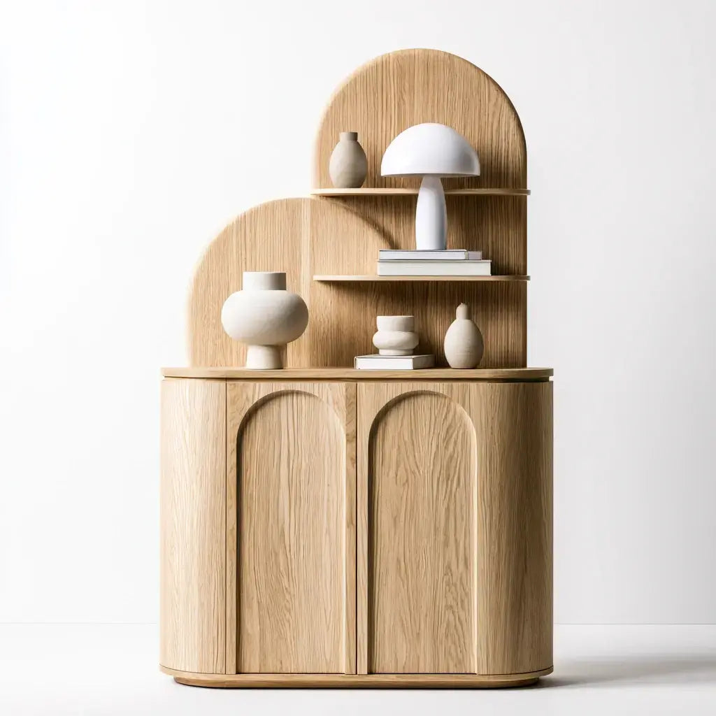 Aparador con estantes de contorno arqueado - beige
