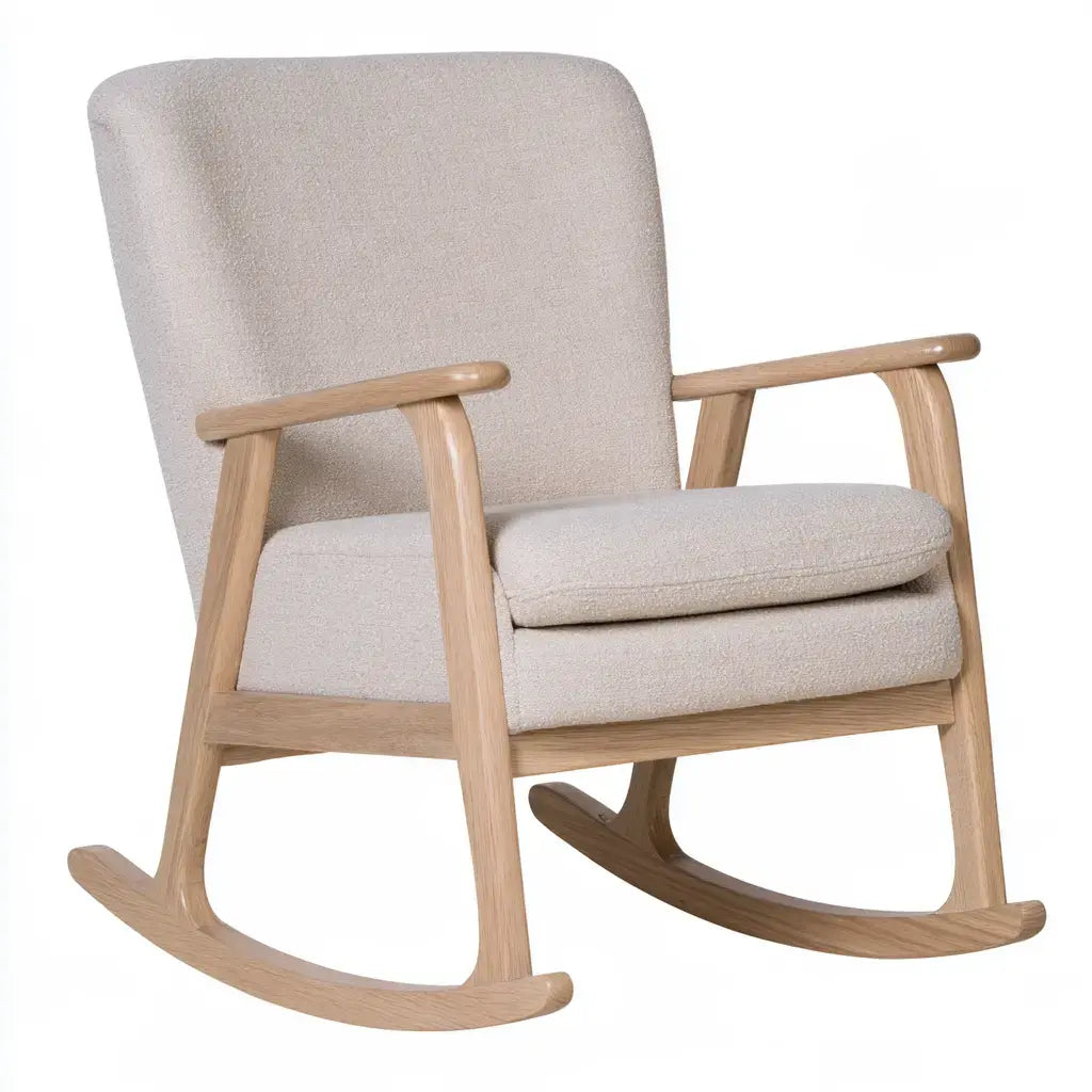 Mecedora con brazos rectos y cojines lisos - beige