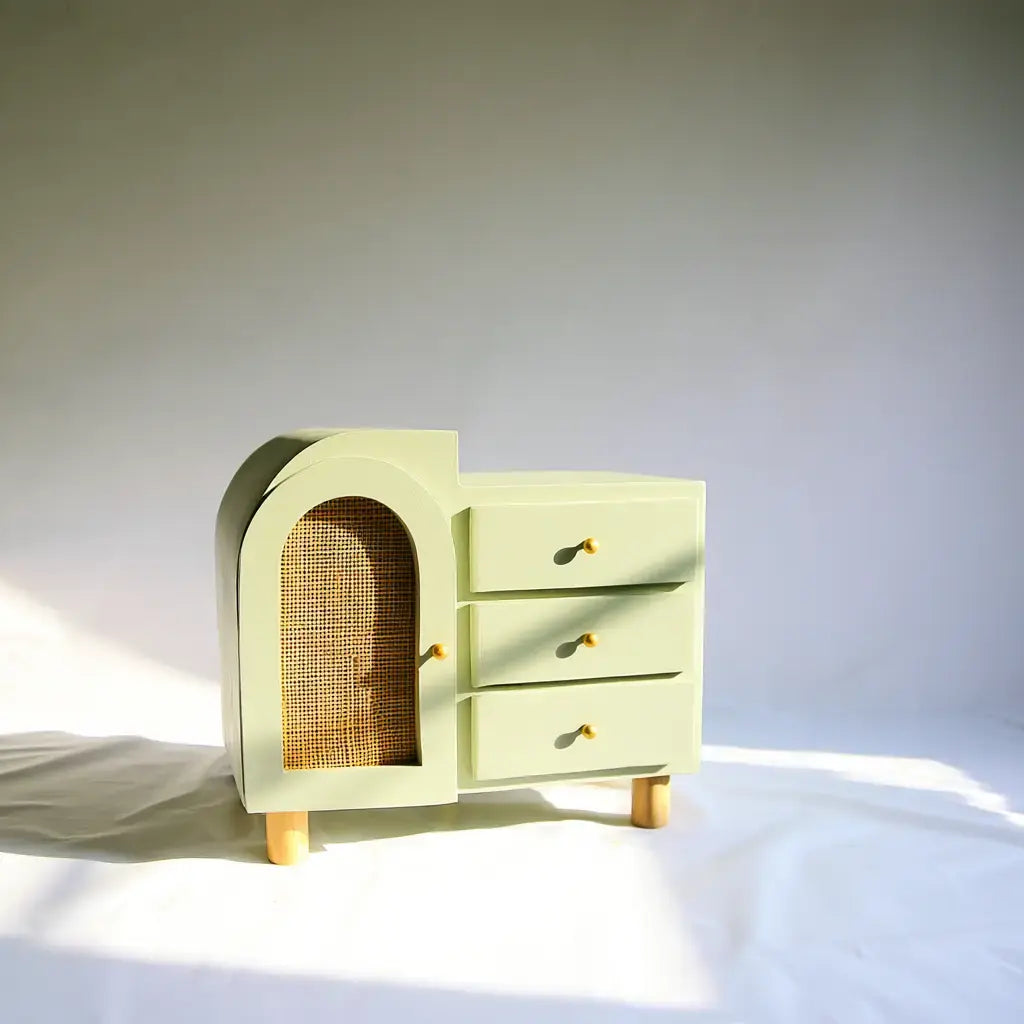 Aparador con puerta arqueada y cajones laterales - amarillo
