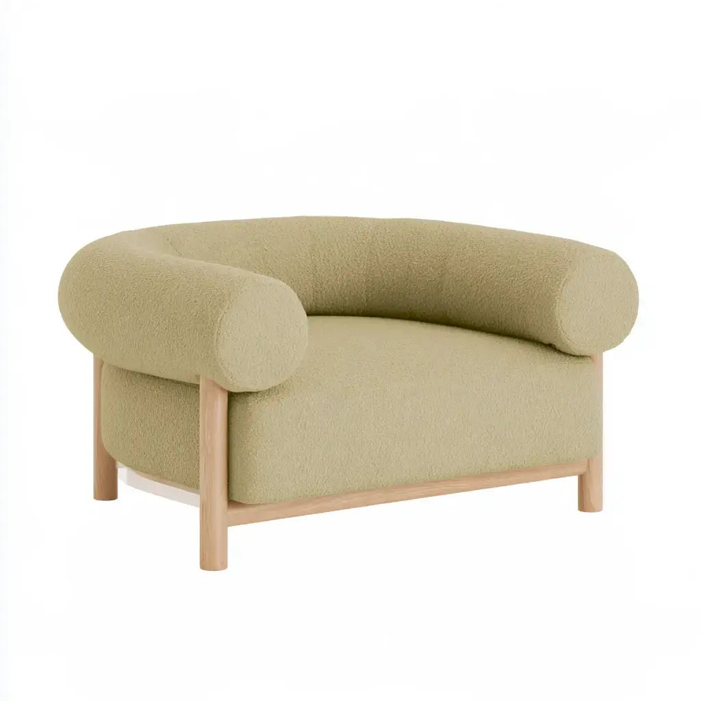 Sofá con respaldo curvo y brazos cilíndricos - beige