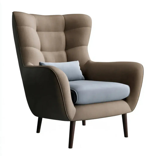 Sillón orejero con tapizado contrastado - beige/azul