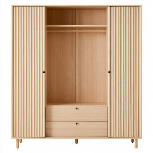 Armario con puertas estriadas y hueco central - beige