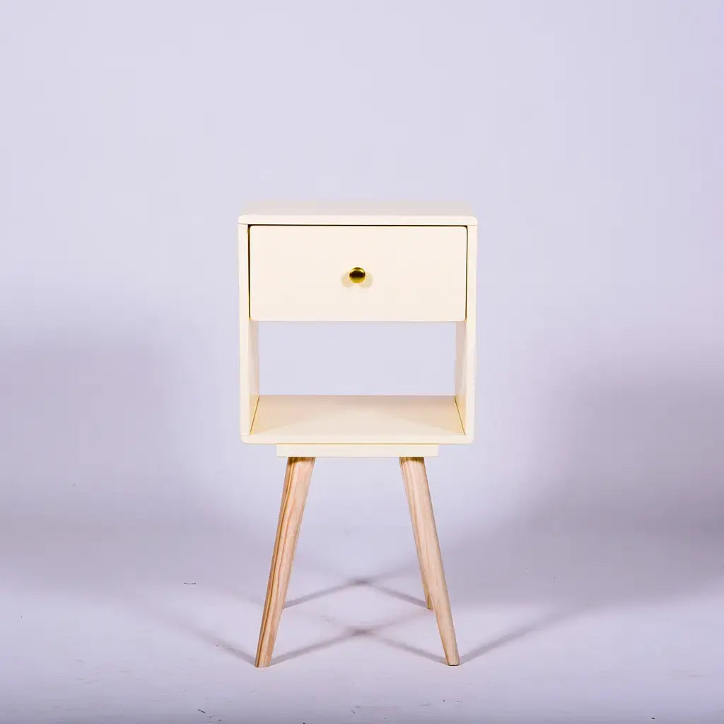 Mesita de noche con cajón y estructura de patas cruzadas - beige
